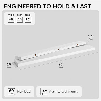 Homeforia 24 inch Natural Floating Shelf, High End Solid Real Wood 24inch Small Floating Shelves for Wall Mounted, Natural Wooden Floating Shelves, Heavy Duty Bracket, 24 X 6.5 X 1.75 in, Set of 2