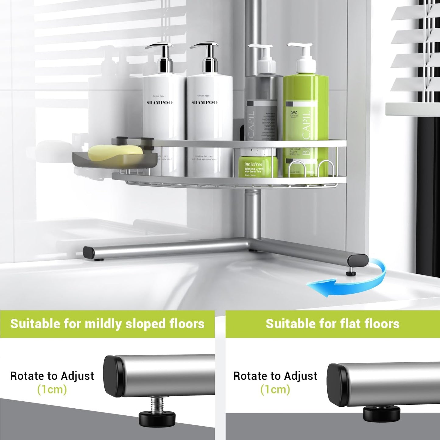 Aitatty Corner Shower Caddy Standing: 4-tier Rustproof Shower Organizer Shelf - Floor Shower Corner Shelf Rack Stand for Bathroom Black