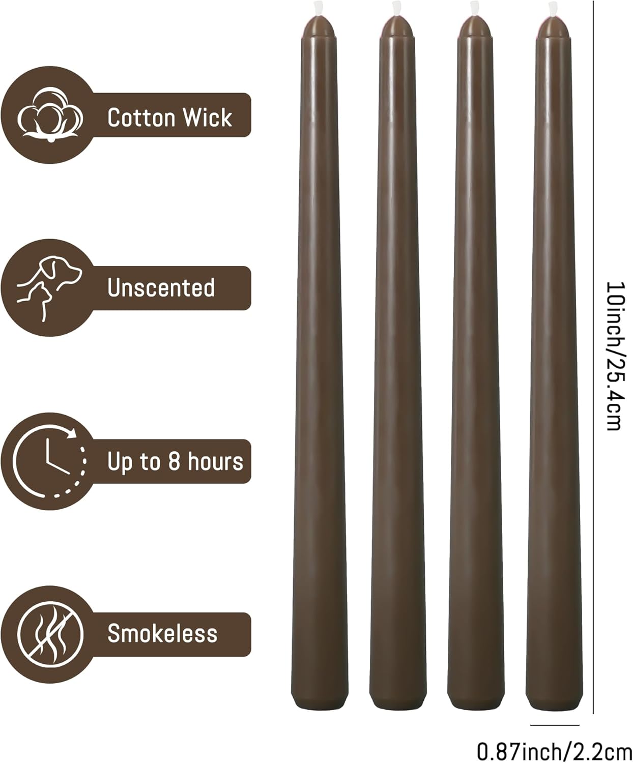 Viyffo Taper Candles, 10 Inch, 4 Pack, Olive Glow – Unscented, Dripless & Smokeless Design, Up to 8 Hour Burn – Long Tall Taper Candlesticks for Wedding, Dinner & Home Decor
