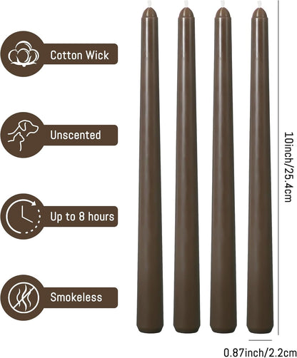 Viyffo Taper Candles, 10 Inch, 4 Pack, Olive Glow – Unscented, Dripless & Smokeless Design, Up to 8 Hour Burn – Long Tall Taper Candlesticks for Wedding, Dinner & Home Decor