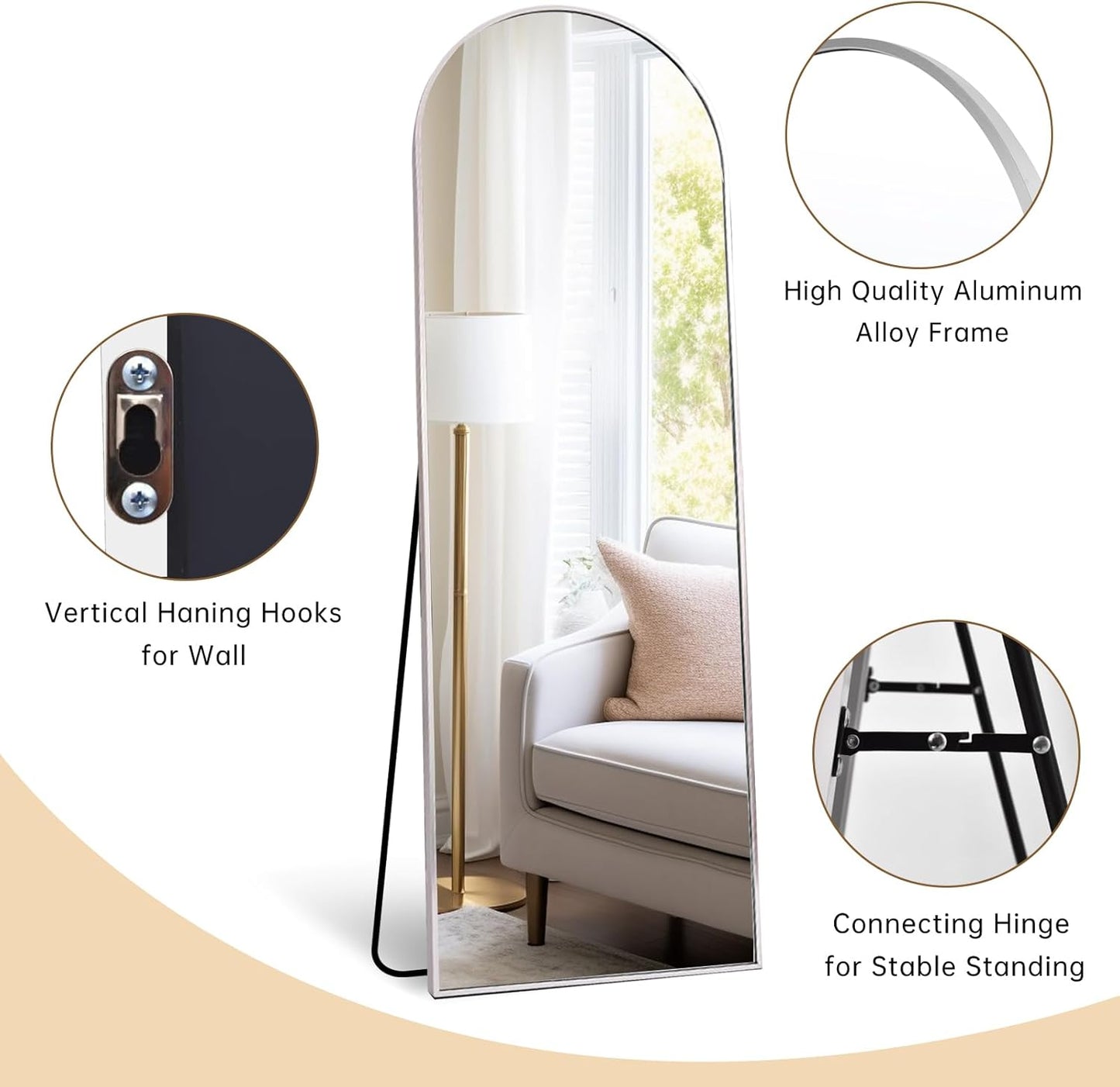 Dewfig Arched Full Length Mirror, 76"x34" Large Floor Mirror, Full Body Mirrors for Leaning or Hanging, Standing Mirrors for Bedroom, Living Room,Dressing Room, Aluminum Alloy Frame, Black