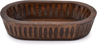 Samhita Mango Wood Decorative Bowls for Home Décor, Decorative Long Wooden Bowl for Table Centerpiece (10" x 6" x 2")