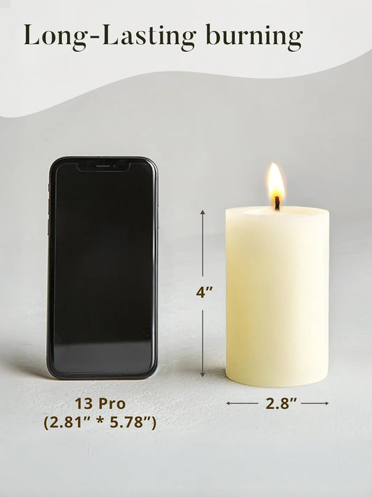 Ashlux 3x4 Inch White Pillar Candles, Set of 3 Wax, 56 Hours Long Burning, Unscented and Dripless Pillar Candles Bulk for Christmas Lights, Wedding, Parties, Spas, Home Decorative