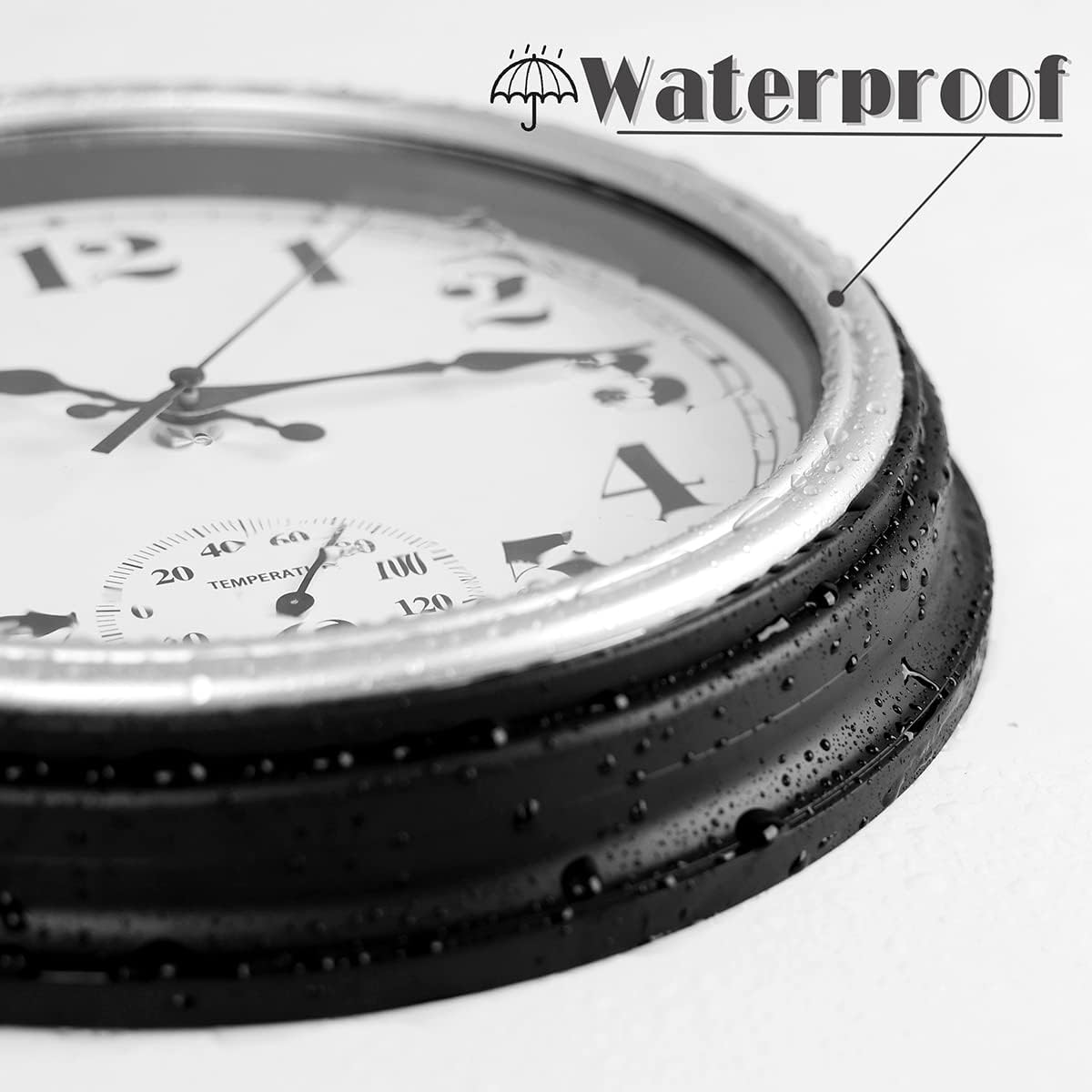 JENLYSTIME 12 Inch Indoor/Outdoor Retro Waterproof Wall Clock with Thermometer Silent Round Quartz Battery Operated Easy to Read Decorative for Kitchen Patio,Bathroom,Deck,Porch,Pool(Blue)