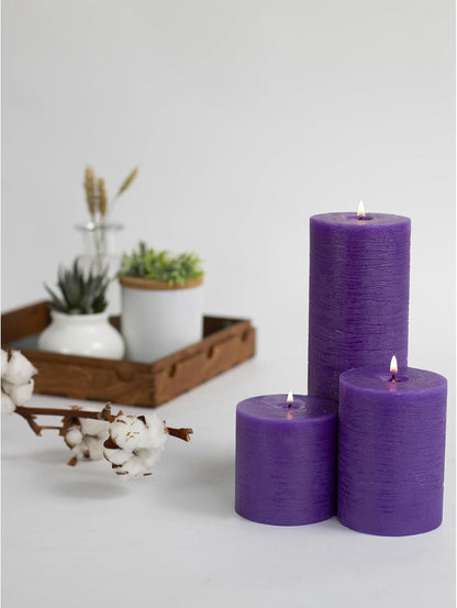 CANDWAX 3x4 inch Pillar Candles Set of 3 – Unscented Dripless Rustic Dark Blue Candles for Room Decor, Weddings, Centerpieces