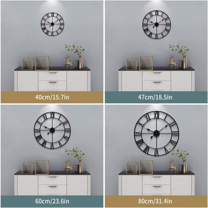 LEIKE 16" Large Wall Clocks Battery Operated, Round Modern Silent Non-Ticking Black Metal Wall Clock for Living Room Decor, Bedroom Kitchen (40cm Diameter, Black Roman Number)