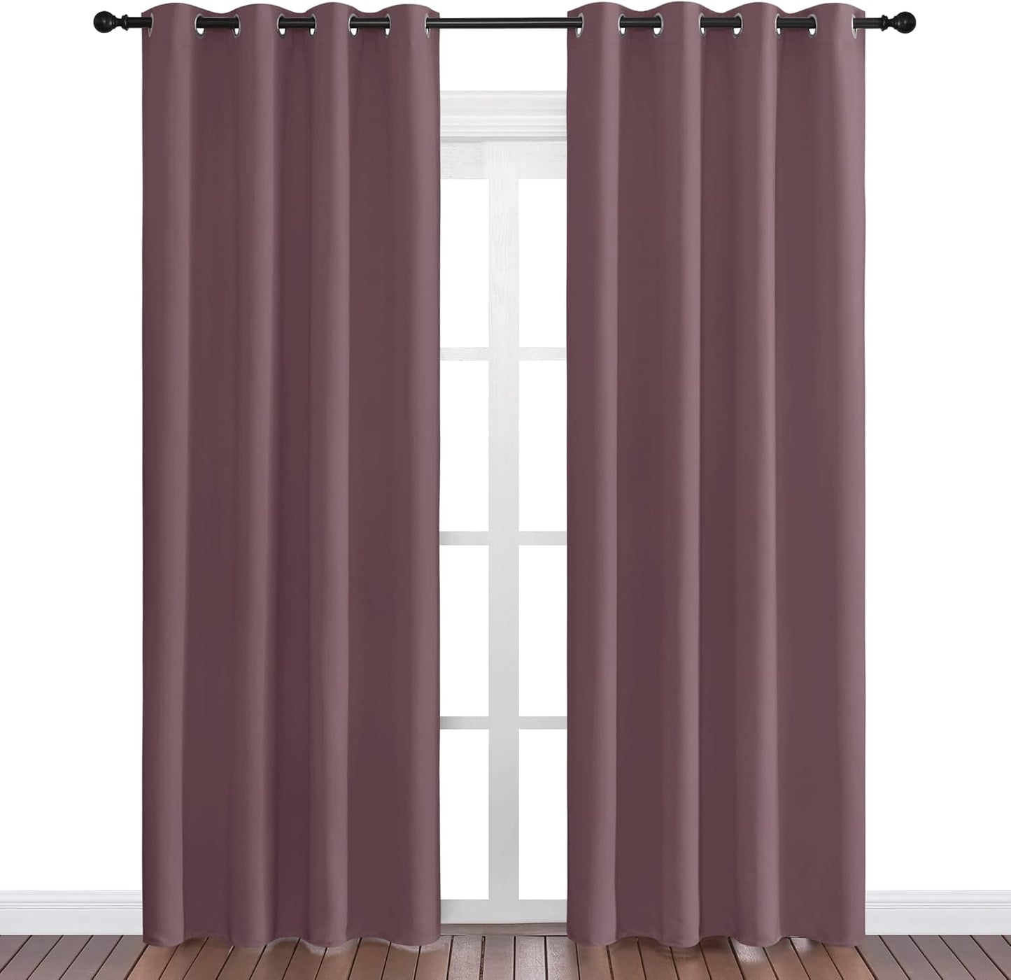 NICETOWN Halloween Pitch Black Solid Thermal Insulated Grommet Blackout Curtains/Drapes for Bedroom Window (2 Panels, 42 inches Wide by 63 inches Long, Black) - Colors E