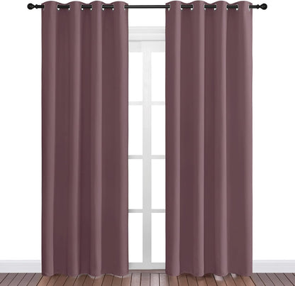 NICETOWN Halloween Pitch Black Solid Thermal Insulated Grommet Blackout Curtains/Drapes for Bedroom Window (2 Panels, 42 inches Wide by 63 inches Long, Black) - Colors E