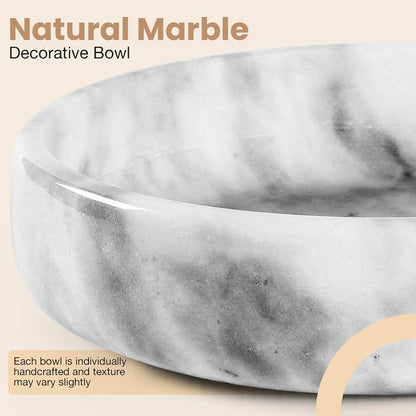 FNTSTICGOODS Travertine Decorative Bowl - 7.8” Diameter & 2” Height - Key Bowl for Entryway Table - Organic Modern Centerpiece - White/Gray