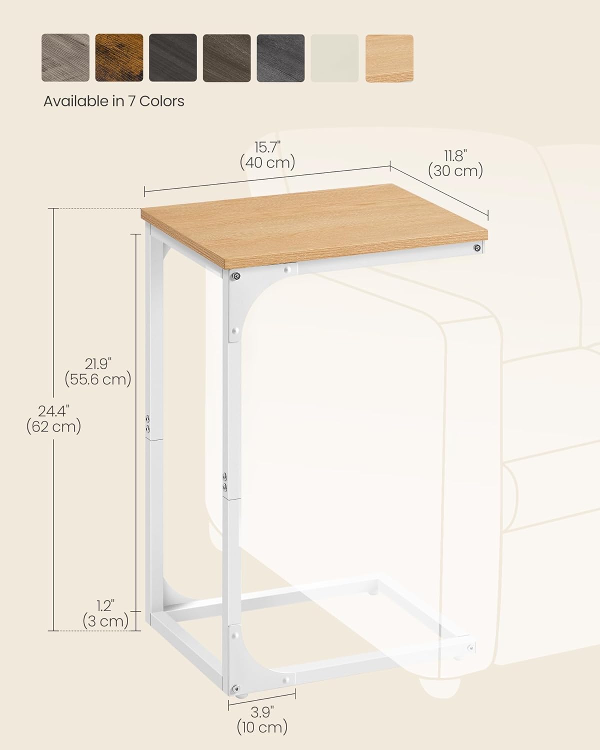 VASAGLE C-Shaped End Table, Small Side Table for Couch, Sofa Table with Metal Frame for Living Room, Bedroom, Bedside, Rustic Brown and Black