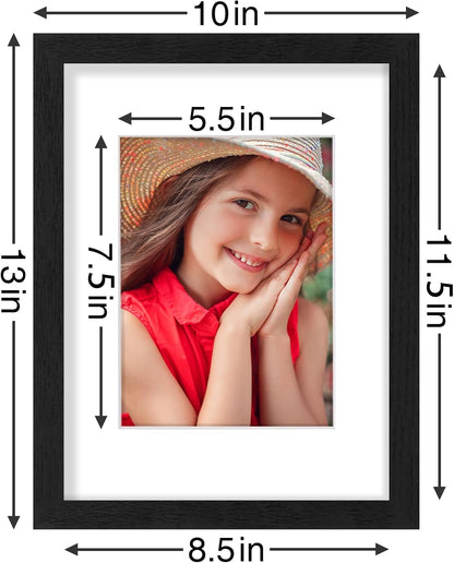 Vittanly 8x10 Picture Frames Set of 9, Shatter Resistant Plexiglass, Display 5x7 Pictures with Mat or 8x10 without Mat, Photo Frames for Wall or Tabletop, Engineered Wood, Black - Colors A