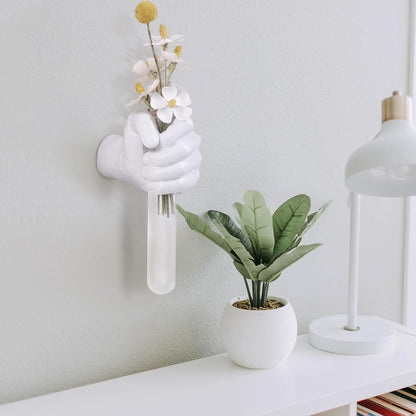 Gold Wall Sculptures, Hand Vases Home Decor, Wall Mount Art Sculpture, Unique Wall Art Statue, Funky Flower Vase Decorations, Modern Eclectic Hanging Decor,Glass Test Tube Vase