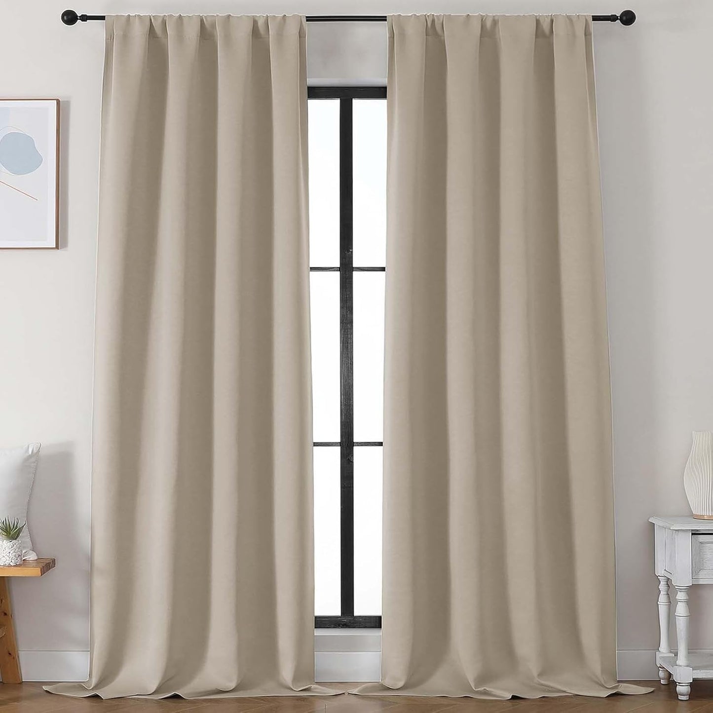 Simplebrand Ava Sage Green Blackout Curtains for Bedroom 63 Inch Length 2 Panels Set, Solid Thermal Insulated Energy Saving Rod Pocket Window Treatment Curtains Blackout Drapes, W40 x L63 Inch, Sage - Colors B