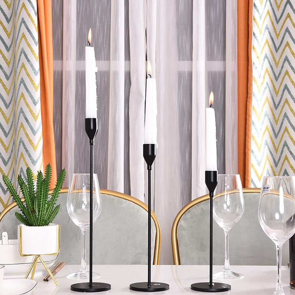 Matte Black Candle Holders Set of 3 for Taper Candles, Decorative Candlestick Holder for Wedding, Dinning, Party, Fits 3/4 inch Thick Candle&Led Candles (Metal Candle Stand)