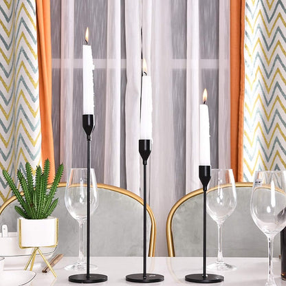 Matte Black Candle Holders Set of 3 for Taper Candles, Decorative Candlestick Holder for Wedding, Dinning, Party, Fits 3/4 inch Thick Candle&Led Candles (Metal Candle Stand)