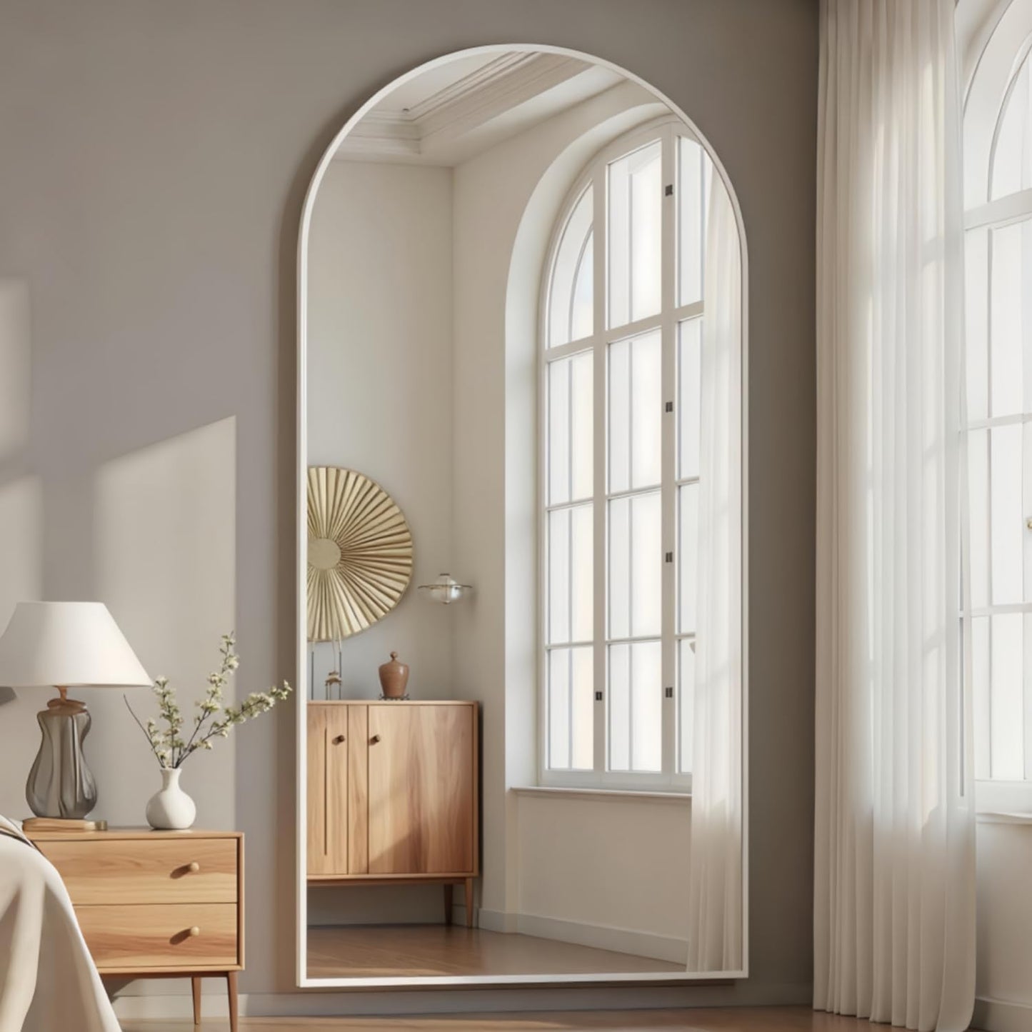 Prywot Arched Full Length Mirror, 70"x26" Free Standing Floor Mirror, Modern Full Body Mirrors with Stand, Wall Mirrors with Aluminum Alloy Frame for Bedroom,Living Room, Gold