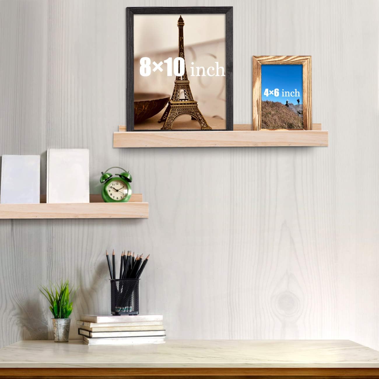 AZSKY Floating Shelves Wall Mounted Set of 2 Natural Wood Picture Shelves Wall Shelves for Bedroom Bathroom Living Room Kitchen Laundry Room Storage & Decoration 24 Inch