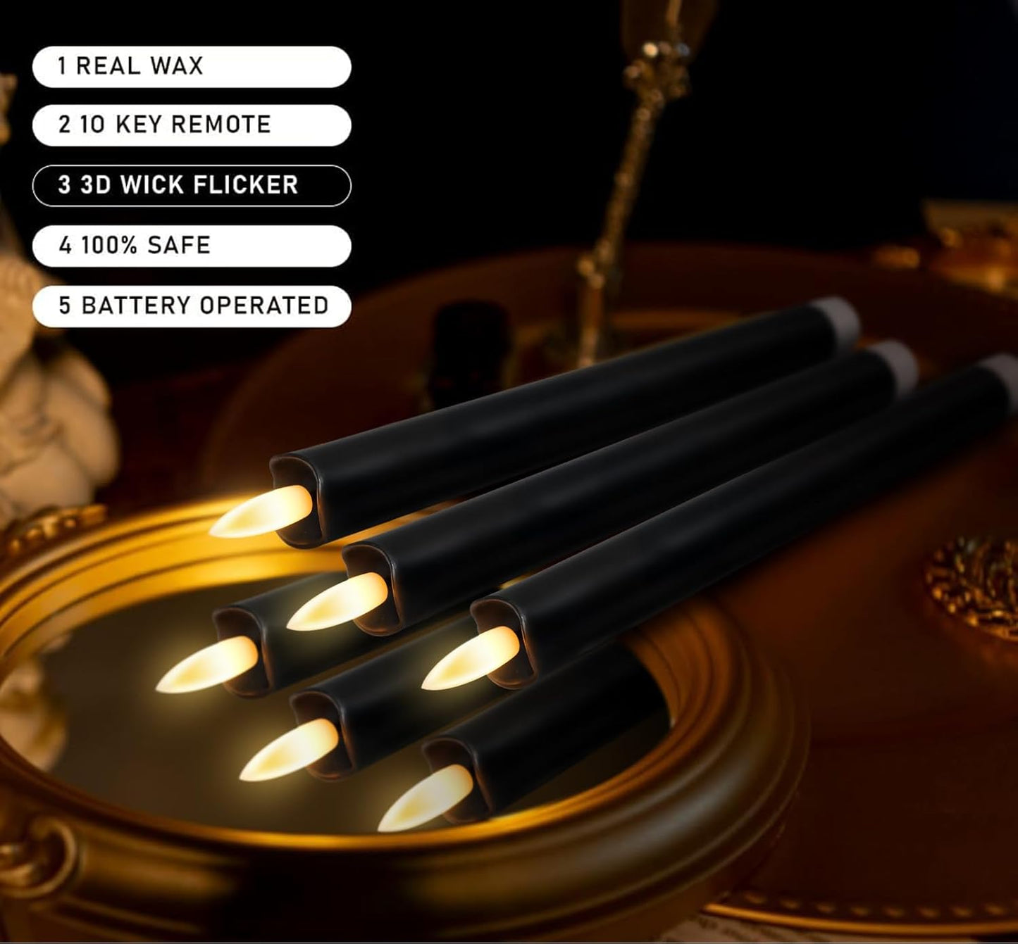 KSWING Upgraded Real Wax Short LED Flameless Taper Candles with Remote, 6 PCS White Candlesticks Battery Operated 3D Flickering - 6" Realistic Fake Candle Sticks for Home/Wedding/Fireplace Xmas Decor