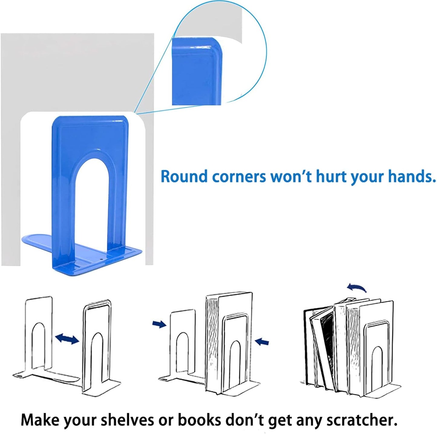 Metal Book Ends for Shelves, Book Shelf Holder Home Decorative, Book Ends for Heavy Books/Movies/CDs, Black 6.5 x 5 x 5.7 in, 4 Pair/ 8 Piece