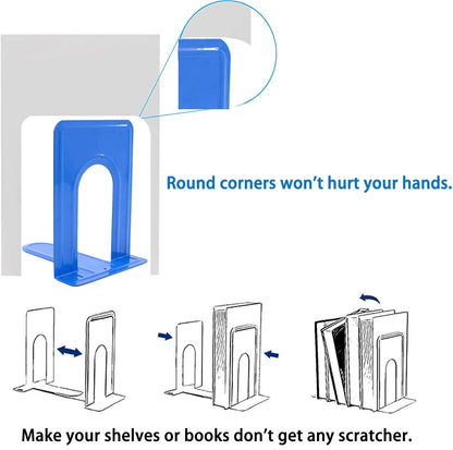 Metal Book Ends for Shelves, Book Shelf Holder Home Decorative, Book Ends for Heavy Books/Movies/CDs, Black 6.5 x 5 x 5.7 in, 4 Pair/ 8 Piece
