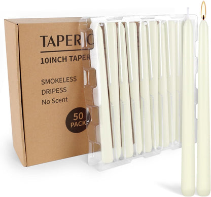 30-Pack 10-Color Taper Candles - 10 Inch Dripless & 10-Hour Burn｜Wedding/Birthday/Home Decor with Premium Wax