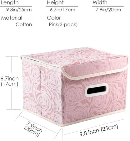 PRANDOM Larger Collapsible Storage Bin with Lid [1-Pack] Fabric Decorative Storage Box Cube Organizer Container Baskes with Handles Divider for Bedroom Closet Living Room Pink 17.7x11.8x11.8 Inch