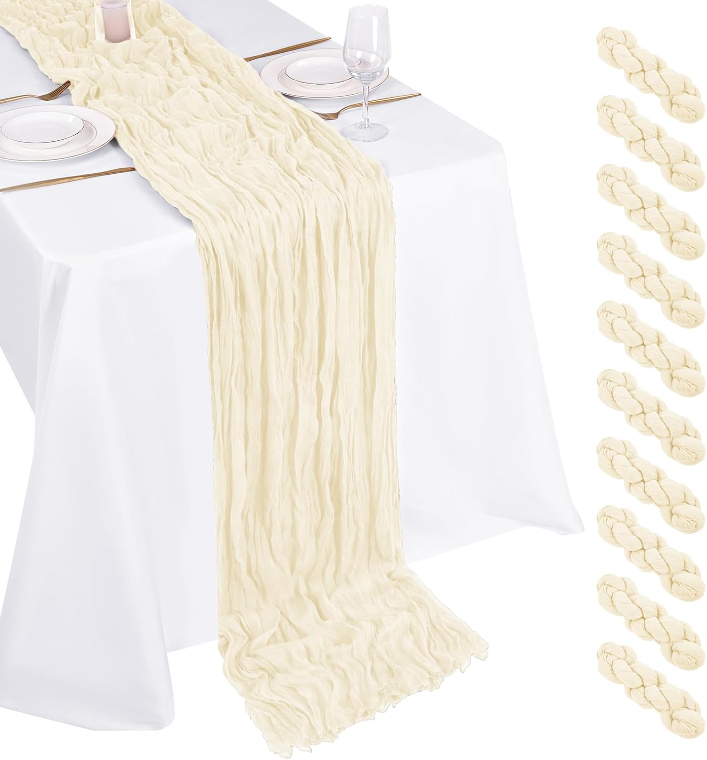 10 Pack Beige Cheesecloth Table Runner 17x108 Inch Boho Gauze Cheese Cloth Table Runners for Wedding Party Baby Shower Birthday Home Decor