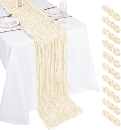 10 Pack Beige Cheesecloth Table Runner 17x108 Inch Boho Gauze Cheese Cloth Table Runners for Wedding Party Baby Shower Birthday Home Decor