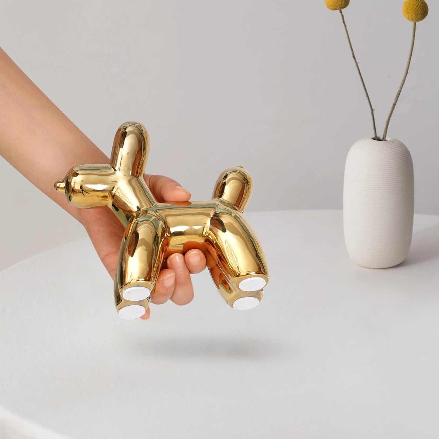 Notakia Cute Ceramics Balloon Dog Statue Crafts Gold Living Room Desktop Decorations,Handmade Modern Small Ceramic Animal Statue Ornament Gold Home Decor Accents