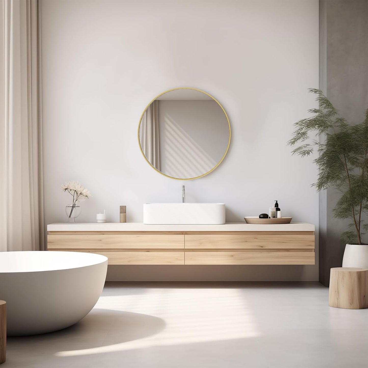NEWBULIG 20IN Round Bathroom Wall Mirror, Modern Vanity Mirrors for Over Sink, HD Glass Decorative for Entryway, Bedroom & Living Room, Gold
