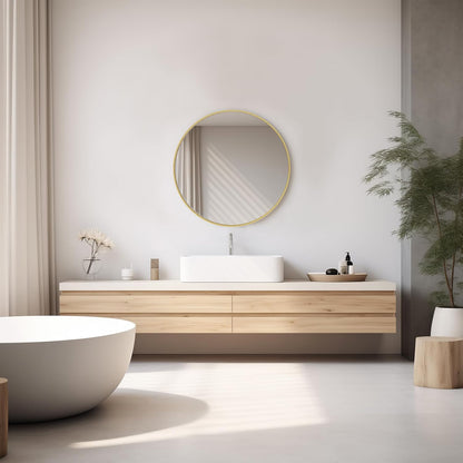 NEWBULIG 20IN Round Bathroom Wall Mirror, Modern Vanity Mirrors for Over Sink, HD Glass Decorative for Entryway, Bedroom & Living Room, Gold