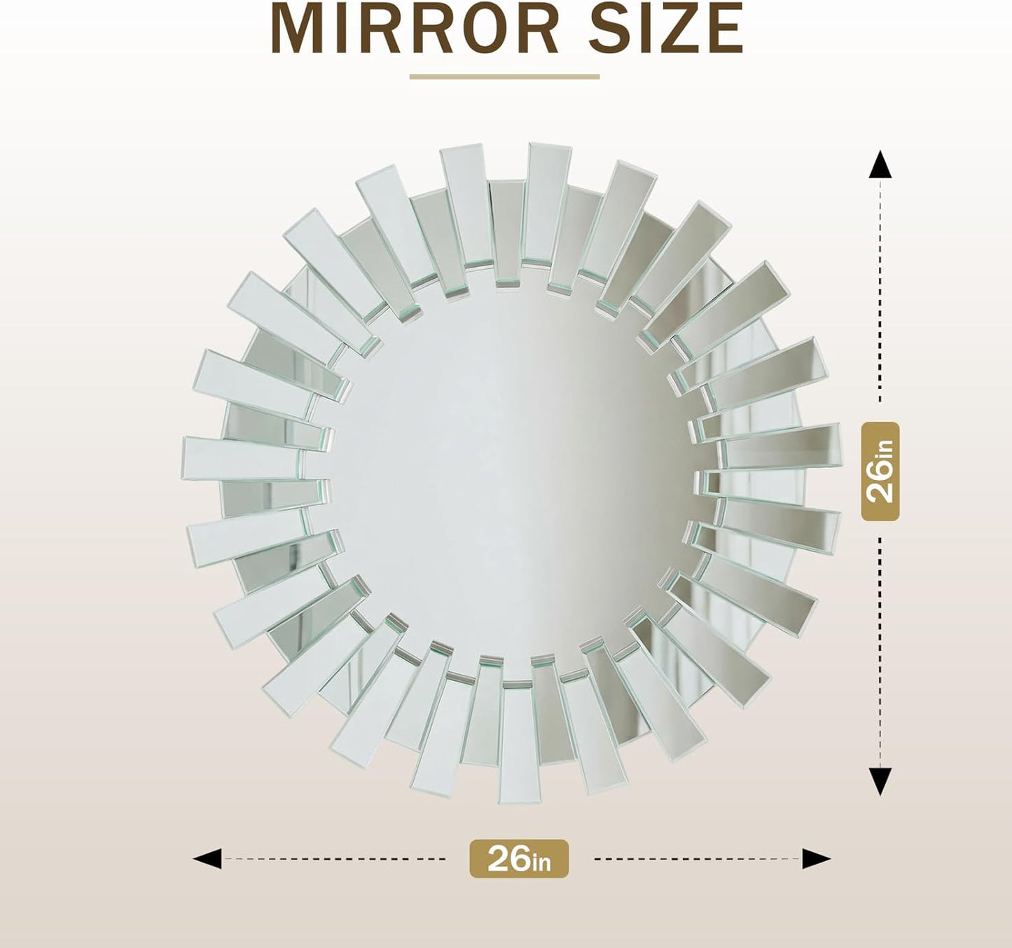 Gold Sunburst Mirror, 26" Sun Mirror Wall Decor with Beveled Glass Frame, Starburst Mirrors for Entryway, Dining Room, Living Room