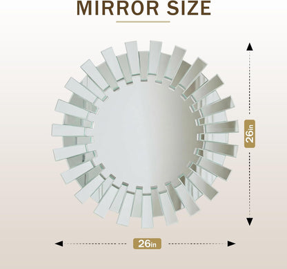 Gold Sunburst Mirror, 26" Sun Mirror Wall Decor with Beveled Glass Frame, Starburst Mirrors for Entryway, Dining Room, Living Room