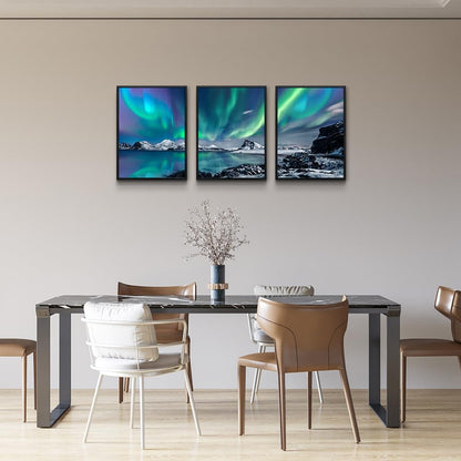 MHARTK66 Wall Art for Bedroom Wall Decor for Living Room Office Decor Abstract Mountain Aurora Landscape Painting 3 Piece Scenic Framed Canvas Art Prints Ready to Hang Kitchen Wall Pictures Home Decor