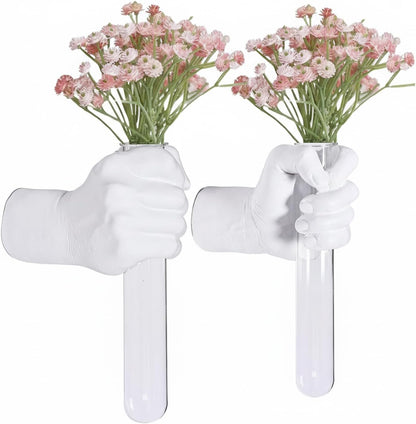 2 Pieces Wall Sculptures, Hands Vase Home Decor, Wall Mount Art Sculpture, Unique Wall Art Statue, Funky Flower Vase Decorations, Modern Eclectic Hanging Decor,Hands Statue (Black)