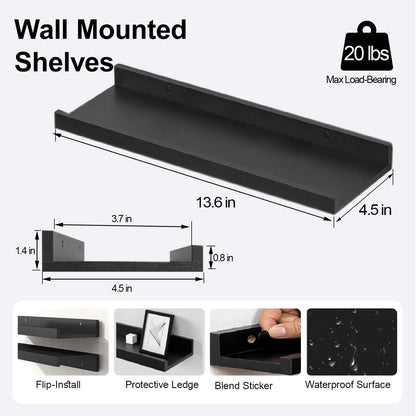 White Floating Shelves for Wall Decor, Wall Mounted Wood Storage Shelf for Bedroom, Living Room, Bathroom, Kitchen, Nursery, Display Picture Ledge Shelf with Lip Set of 2-14 Inches, White