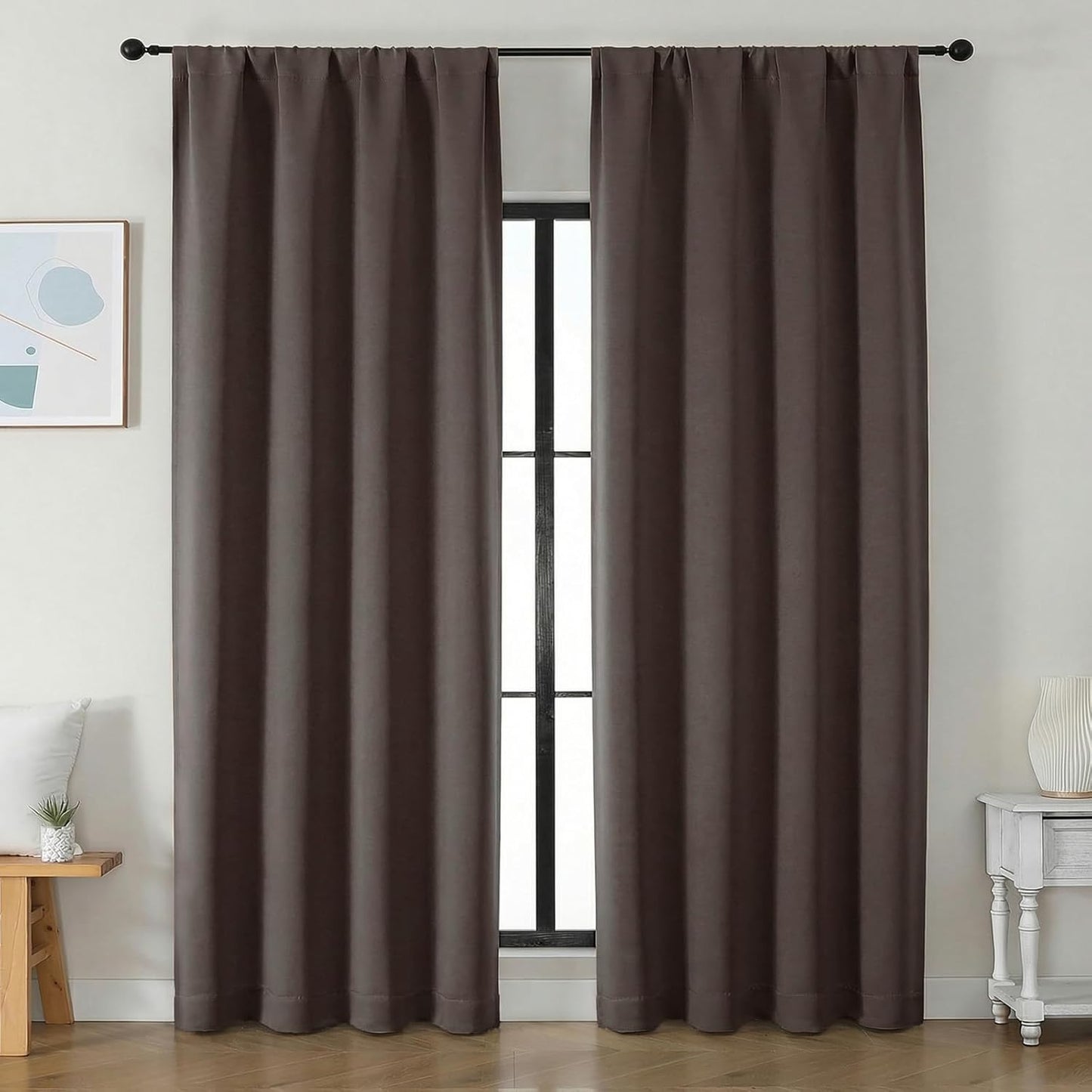 Simplebrand Ava Sage Green Blackout Curtains for Bedroom 63 Inch Length 2 Panels Set, Solid Thermal Insulated Energy Saving Rod Pocket Window Treatment Curtains Blackout Drapes, W40 x L63 Inch, Sage - Colors C