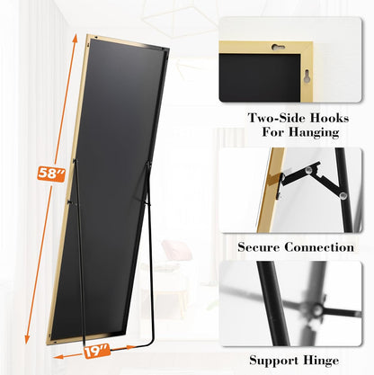 DUMOS Full Length Mirror 64"x21" Full Body Floor Mirror for Bedroom or Cloakroom, Can Stand Alone, Hang or Lean Against Wall, Tall Wall Mirror with Stand, Black