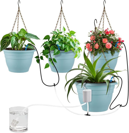 RooTrimmer Hanging Planters for Indoor Outdoor Plants 8 and 10 Inch, 4 Packs Hanging Flower Pot with Drainage Holes, Self-Watering Hanging Basket Perfect for Home, Office and Garden, White