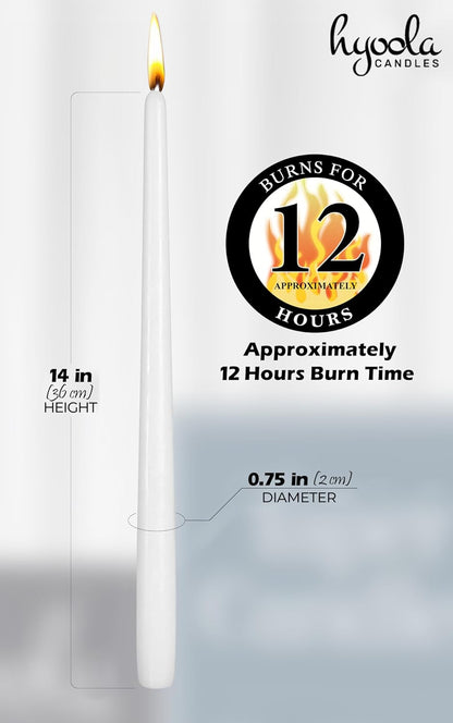 Hyoola 12 Pack Tall Taper Candles - 10 Inch White Dripless, Unscented Dinner Candle - Paraffin Wax with Cotton Wicks - 8 Hour Burn Time