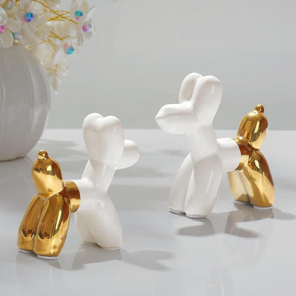 Notakia Cute Ceramics Balloon Dog Statue Crafts Gold Living Room Desktop Decorations,Handmade Modern Small Ceramic Animal Statue Ornament Gold Home Decor Accents