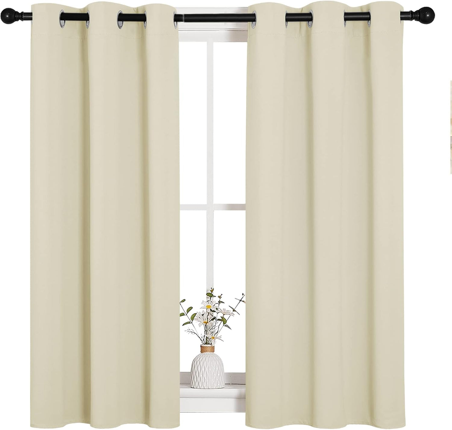 NICETOWN Halloween Pitch Black Solid Thermal Insulated Grommet Blackout Curtains/Drapes for Bedroom Window (2 Panels, 42 inches Wide by 63 inches Long, Black) - Colors C