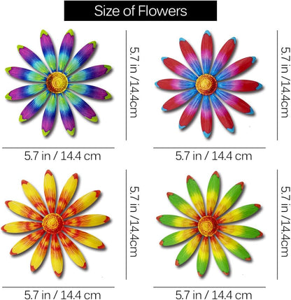 Giyyomtr Metal Flowers Wall Decor - 4pcs 6.2'' Metal Wall Art Hanging Decorations for Outdoor Fence Garden Yard Patio Exterior Wall Decor