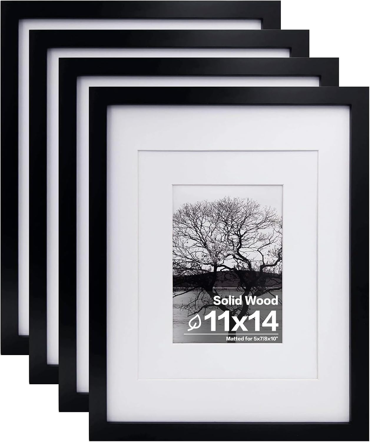 Egofine 8x10 Picture Frames Set of 4, Made of Solid Wood Covered by Plexiglass 4x6 and 5x7 with Mat or 8x10 without Mat, for Table Top Display and Wall Mounting Photo Frame Black