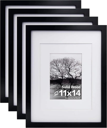 Egofine 8x10 Picture Frames Set of 4, Made of Solid Wood Covered by Plexiglass 4x6 and 5x7 with Mat or 8x10 without Mat, for Table Top Display and Wall Mounting Photo Frame Black