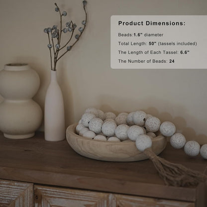 Extra Large Wood Bead Garland with 1.6" Diameter Wood Beads, Wooden Beads Garland with Tassels, Decorative Beads, Farmhouse Beads Home Decor (Nature Beige, 41 Inches)