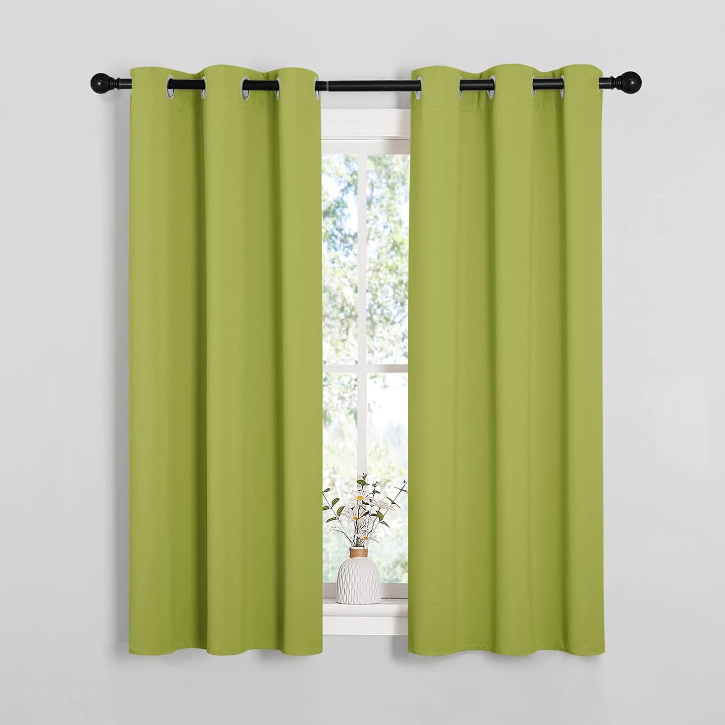NICETOWN Halloween Pitch Black Solid Thermal Insulated Grommet Blackout Curtains/Drapes for Bedroom Window (2 Panels, 42 inches Wide by 63 inches Long, Black) - Colors B