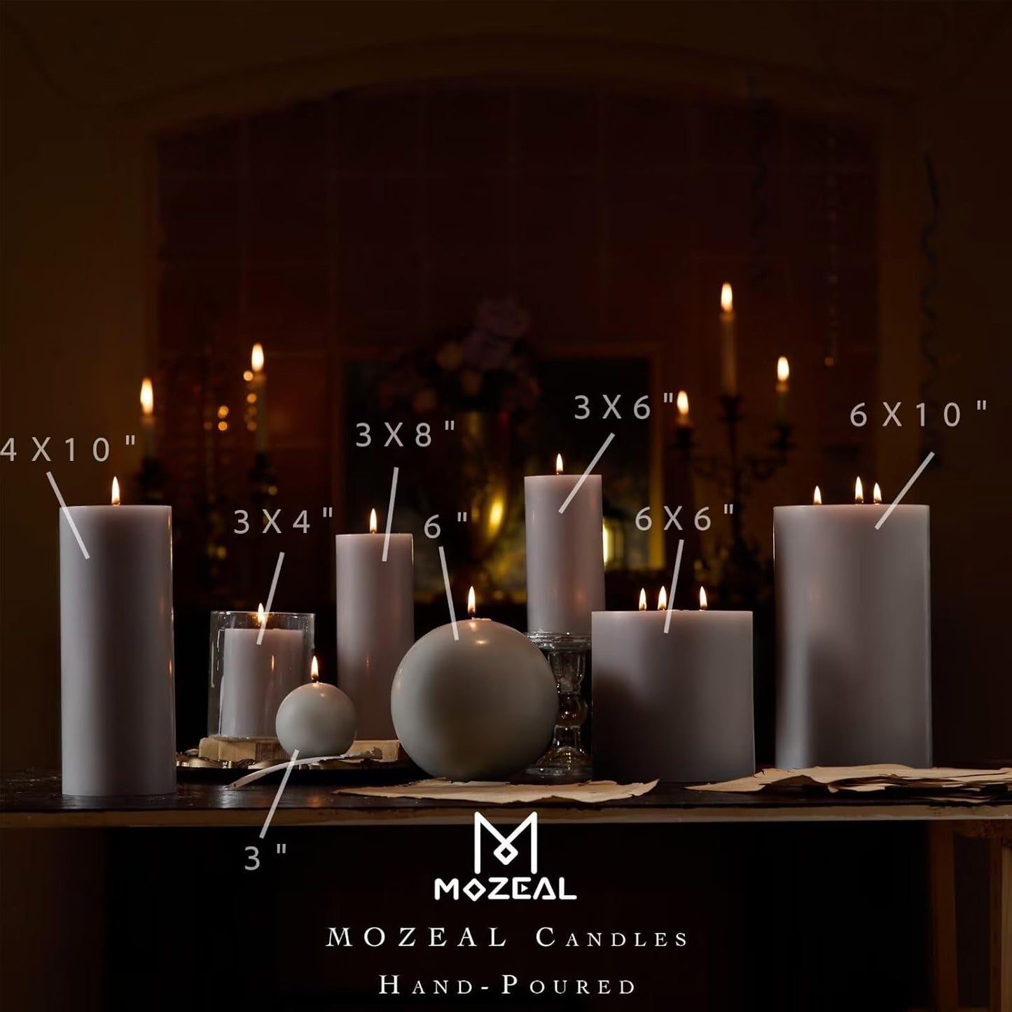 MOZEAL 3" x 4" Hand-Poured Unscented Candle,Dripless Pillar Candle Set of 3,Long Clean Burning,Approx 72 Hours Burn Time,Rustic Country Style,Wedding,Dinner,Christmas and Home Decor,White