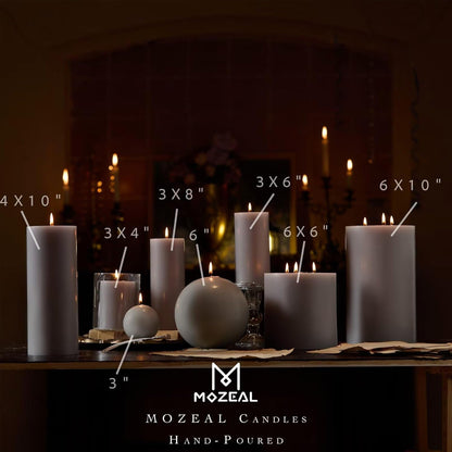 MOZEAL 3" x 4" Hand-Poured Unscented Candle,Dripless Pillar Candle Set of 3,Long Clean Burning,Approx 72 Hours Burn Time,Rustic Country Style,Wedding,Dinner,Christmas and Home Decor,White