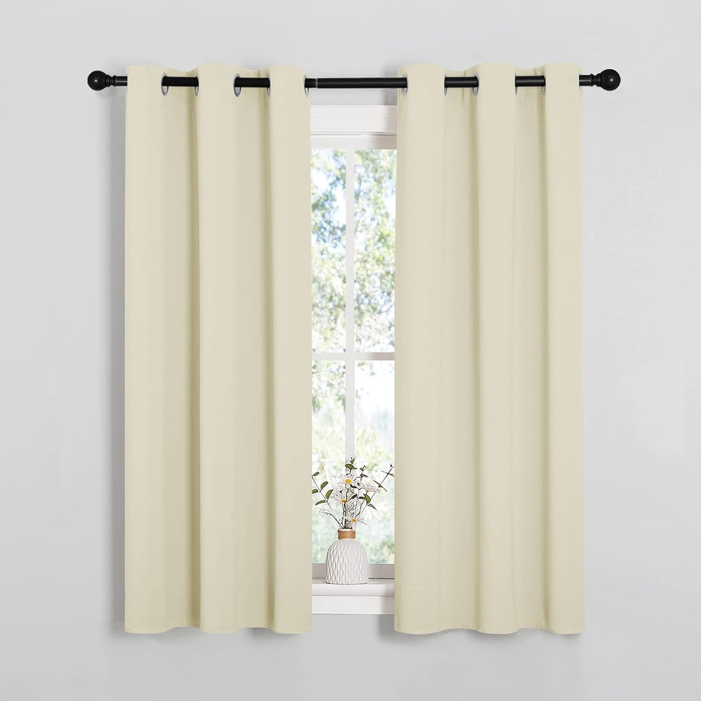 NICETOWN Halloween Pitch Black Solid Thermal Insulated Grommet Blackout Curtains/Drapes for Bedroom Window (2 Panels, 42 inches Wide by 63 inches Long, Black) - Colors C